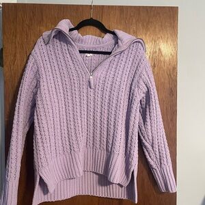 Aerie Purple Cowl Neck Cable Knit Sweater